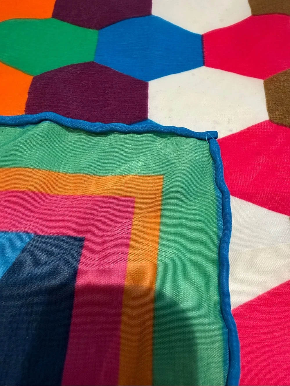 Vintage, Vibrant Multicolor Geo Hexagon Scarf - Zara no label
